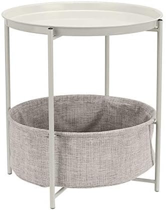DECOMIL - Modern Round Side Table, End Table for Small Places, White Round Coffee Table, Living Room, Office, Balcony, Industrial End Table for Coffee, Laptop - White