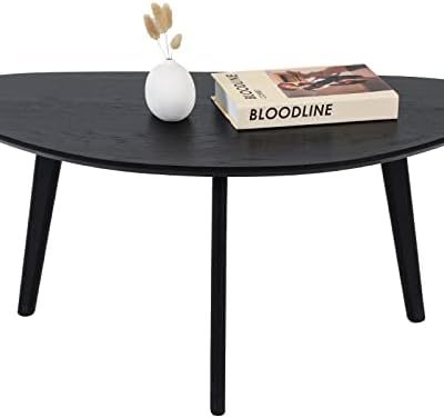 FIRMINANA Small Black Oval Coffee Table for Small Space Mid Century Modern Coffee Table for Living Room-Black-18.9" D x 33.47" W x 15.75" H