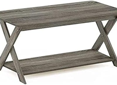 Furinno Modern Simplistic Criss-Crossed Coffee Table, 35.4 in x 19.6 in x 16 in, French Oak Grey