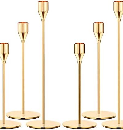 Oatnauxil Metal Gold Taper Candle Holder for Wedding, Dinning, Party, Fits 3/4 inch Thick Candle&Led Candles (Set of 6 Pcs)