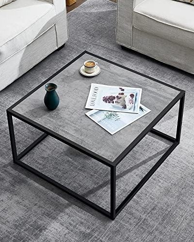 SAYGOER Small Coffee Table Square Modern Coffee Tables for Small Spaces Low Center Table for Living Room Office, Wood Top with Metal Frames, Easy Assembly, Gray Wood