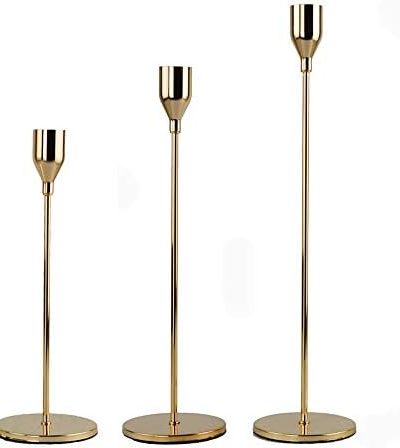 Set of 3 Gold Candlestick Stand, Wedding/Dinning Table Decorative Candle Holder, Golden Candlelight Dinner Candle Holder Ornaments(S+M+L)