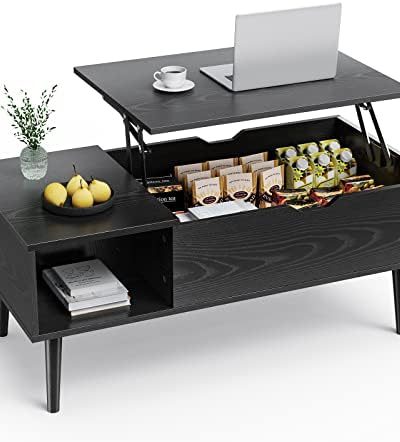 Sweetcrispy Coffee Table, Lift Top Coffee Tables for Living Room,Rising Tabletop Wood Dining Center Tables with Storage Shelf and Hidden Compartment (Black)