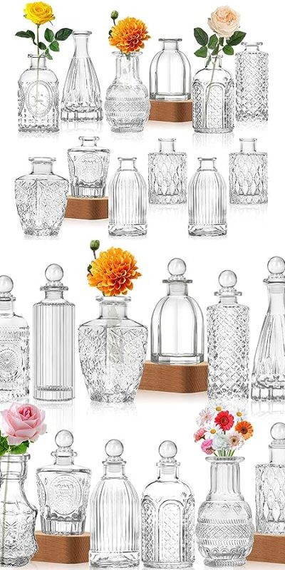 Arme 16Pcs Glass Bud Vase Set，Small Flower Vase for Centerpieces，Clear Bud Vases in Bulk， Mini Vintage Vase for Rustic Wedding Decorations